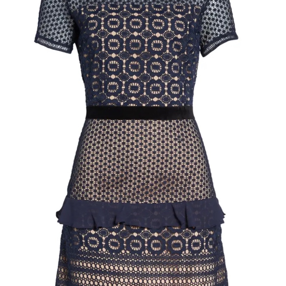Velveteen Belt Lace Sheath Dress